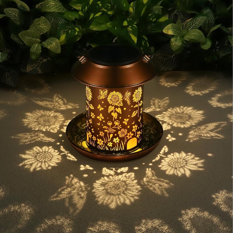 Yardoor Sunflower Solar Bird Feeder for Outdoors Hanging Solar Lanterns Waterproof Metal Wild Bird Feeders Garden Outside Yard Decor Christmas Birthday Gifts for Women Mom (Butterfly - Image 2